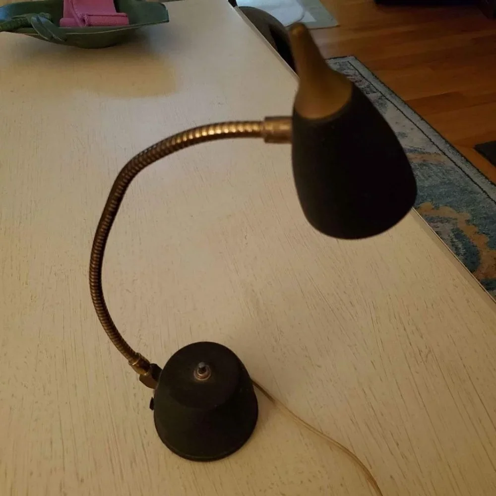 Vintage Mid Century Brass Gooseneck Adjustable Desk/table Lamp